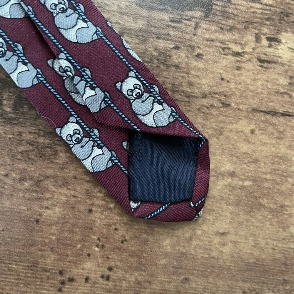 Brooks Brothers Makers Mens Vintage Silk Tie Panda Bear Animal Novelty Print Red